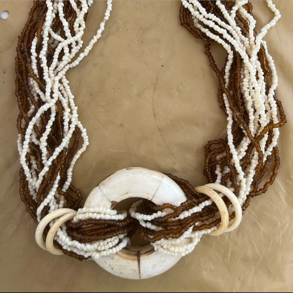 Just in- bone and amber statement necklace